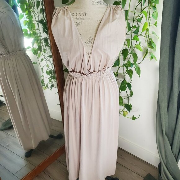 ZARA | Sleeveless Ruffle Waistline Beige Boho Maxi Dress (S) - Picture 4 of 11